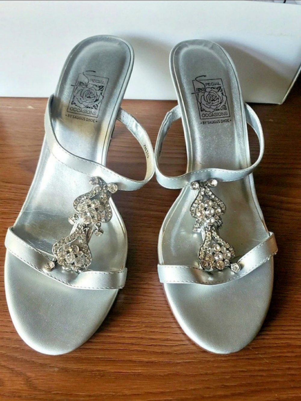 Special Occasions by Saugus Shoe Jeweled Silver Heeled Sandals